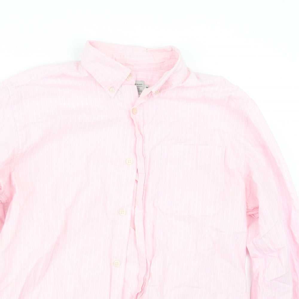 TU Mens Pink Striped   Button-Up Size M