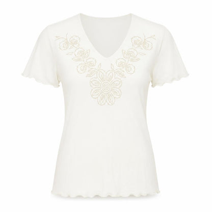 Rochelle Womens Ivory   Basic T-Shirt Size S