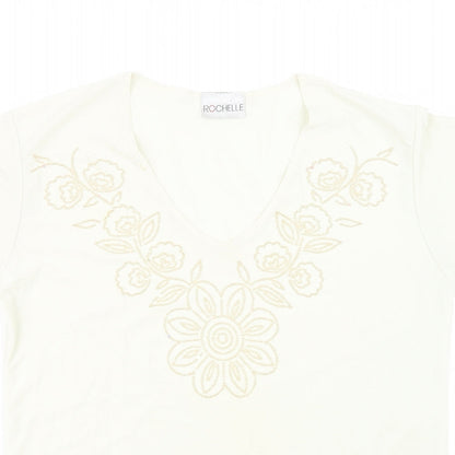 Rochelle Womens Ivory   Basic T-Shirt Size S