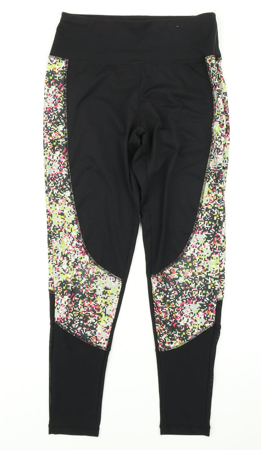 Workout Womens Black Spotted  Compression Leggings Size S L26 in