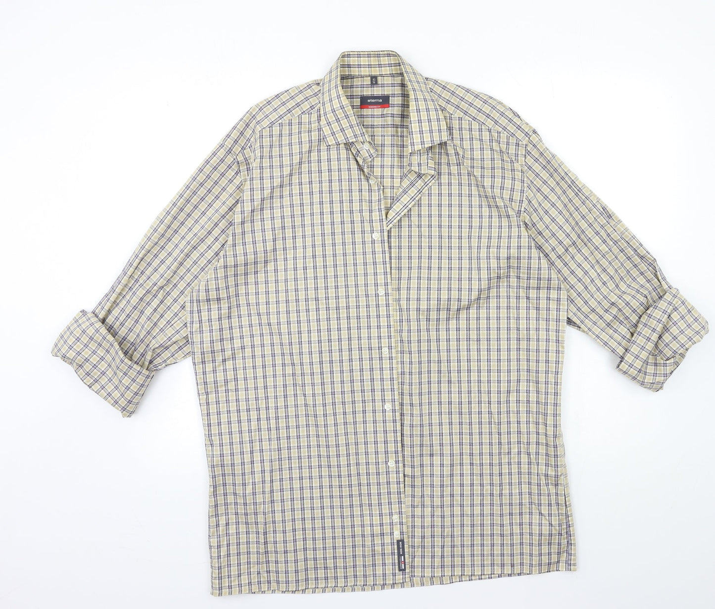 Mens UK Size 16 Eterna Beige  Button-Up Long Sleeve Casual Shirt