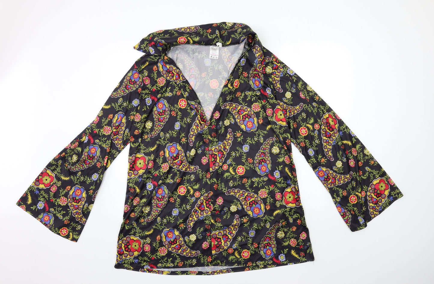Wicked Womens Black Floral  Basic Blouse Size XL