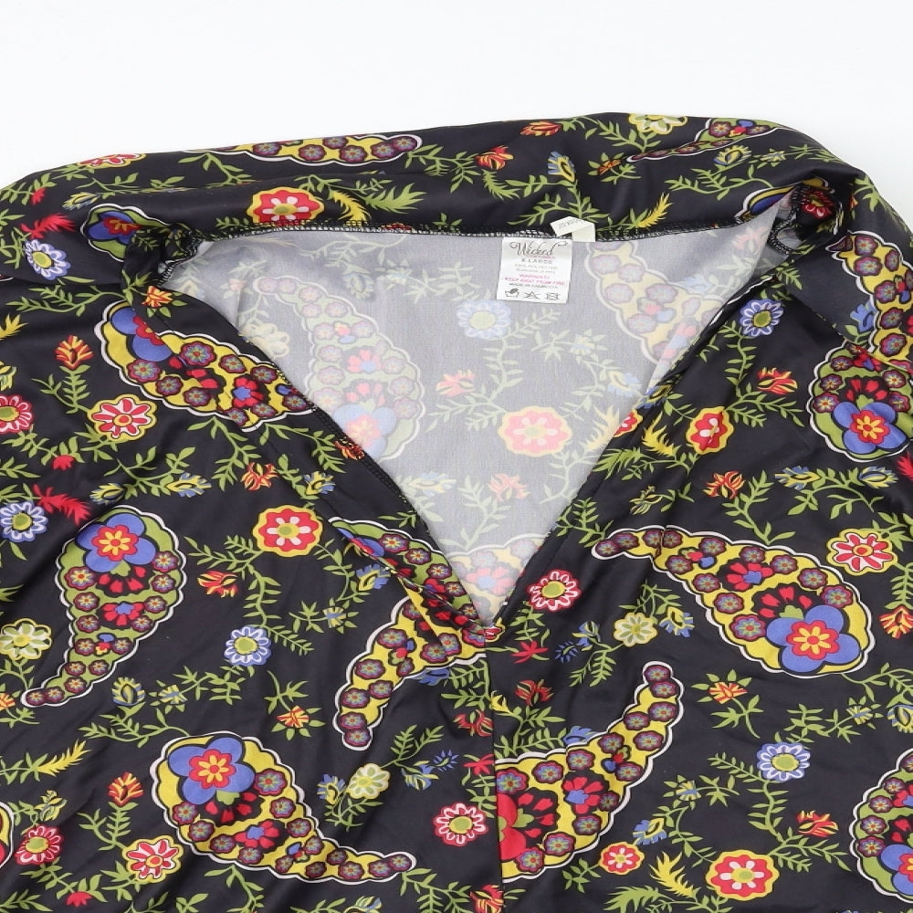 Wicked Womens Black Floral  Basic Blouse Size XL
