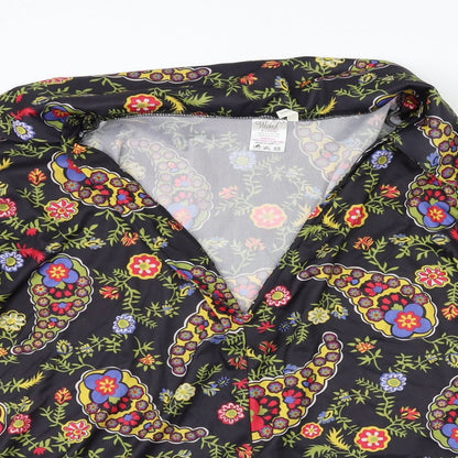 Wicked Womens Black Floral  Basic Blouse Size XL