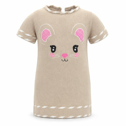 Miss Mona mouse Girls Beige Animal Print  Basic T-Shirt Size 4 Years