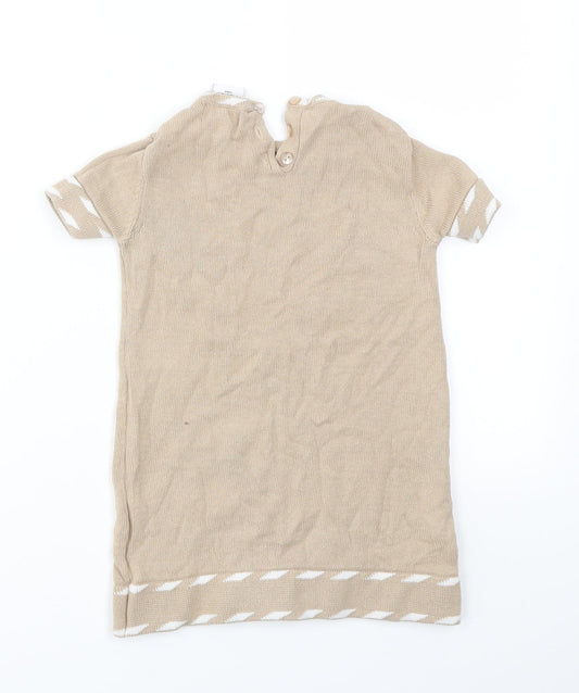 Miss Mona mouse Girls Beige Animal Print  Basic T-Shirt Size 4 Years