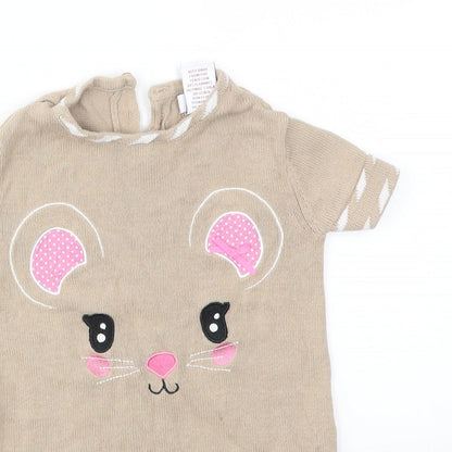 Miss Mona mouse Girls Beige Animal Print  Basic T-Shirt Size 4 Years