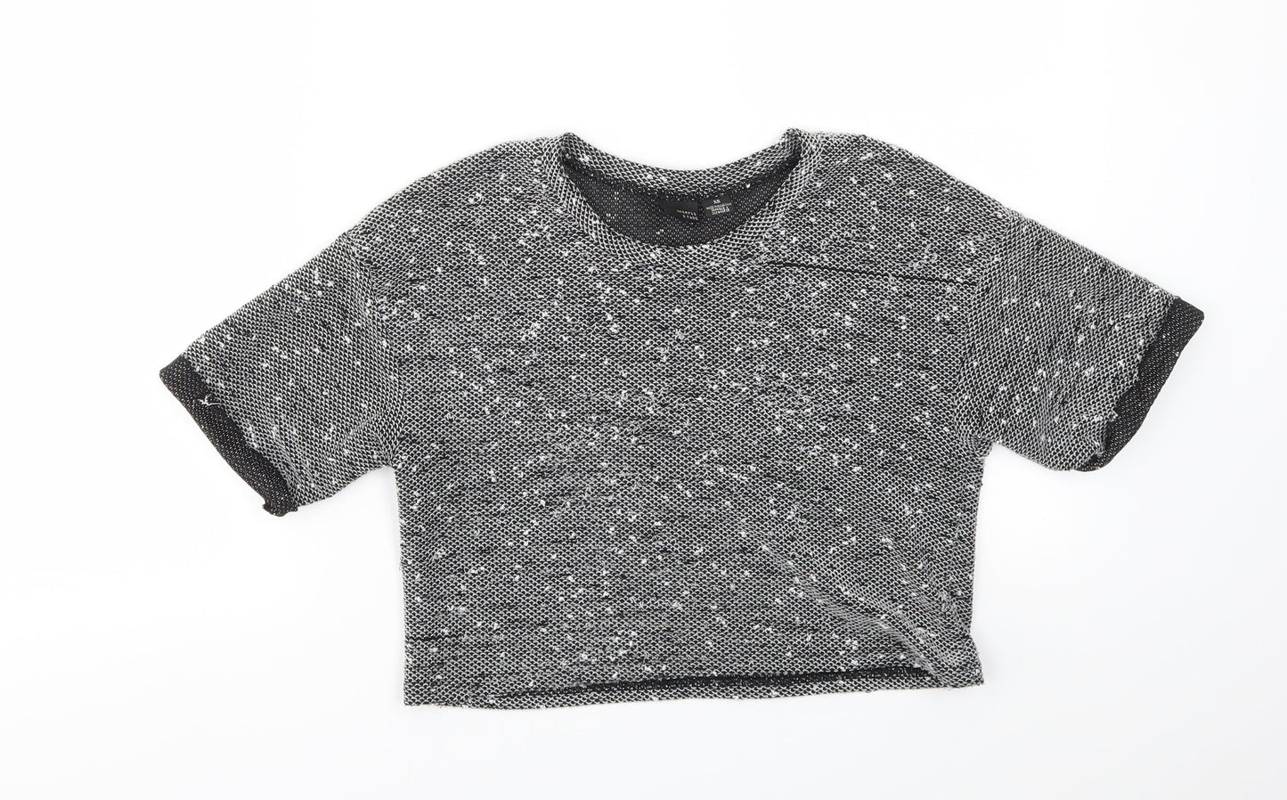 Womens UK Size XS Sparkle & Fade Black Cropped T-Shirt