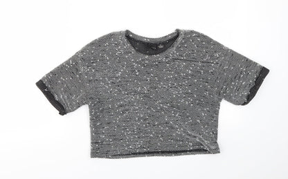 Womens UK Size XS Sparkle & Fade Black Cropped T-Shirt