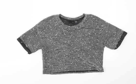 Womens UK Size XS Sparkle & Fade Black Cropped T-Shirt