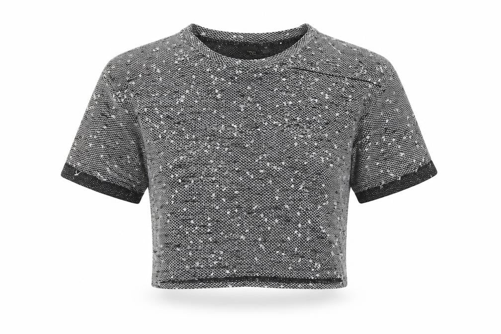 Womens UK Size XS Sparkle & Fade Black Cropped T-Shirt