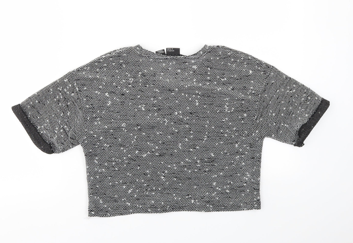 Womens UK Size XS Sparkle & Fade Black Cropped T-Shirt