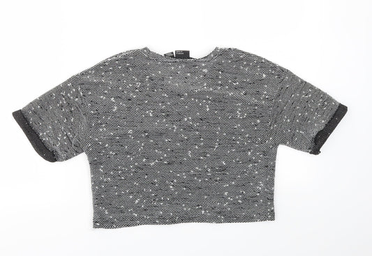 Womens UK Size XS Sparkle & Fade Black Cropped T-Shirt