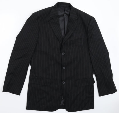 Henley & Knight Mens Black Striped  Jacket Suit Jacket Size 38