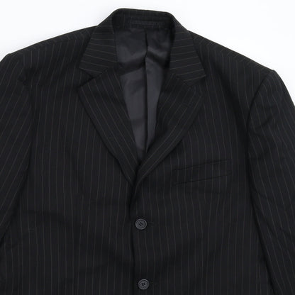 Henley & Knight Mens Black Striped  Jacket Suit Jacket Size 38