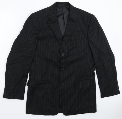 Henley & Knight Mens Black Striped  Jacket Suit Jacket Size 38
