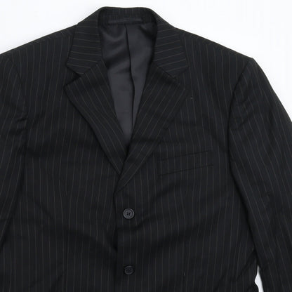 Henley & Knight Mens Black Striped  Jacket Suit Jacket Size 38