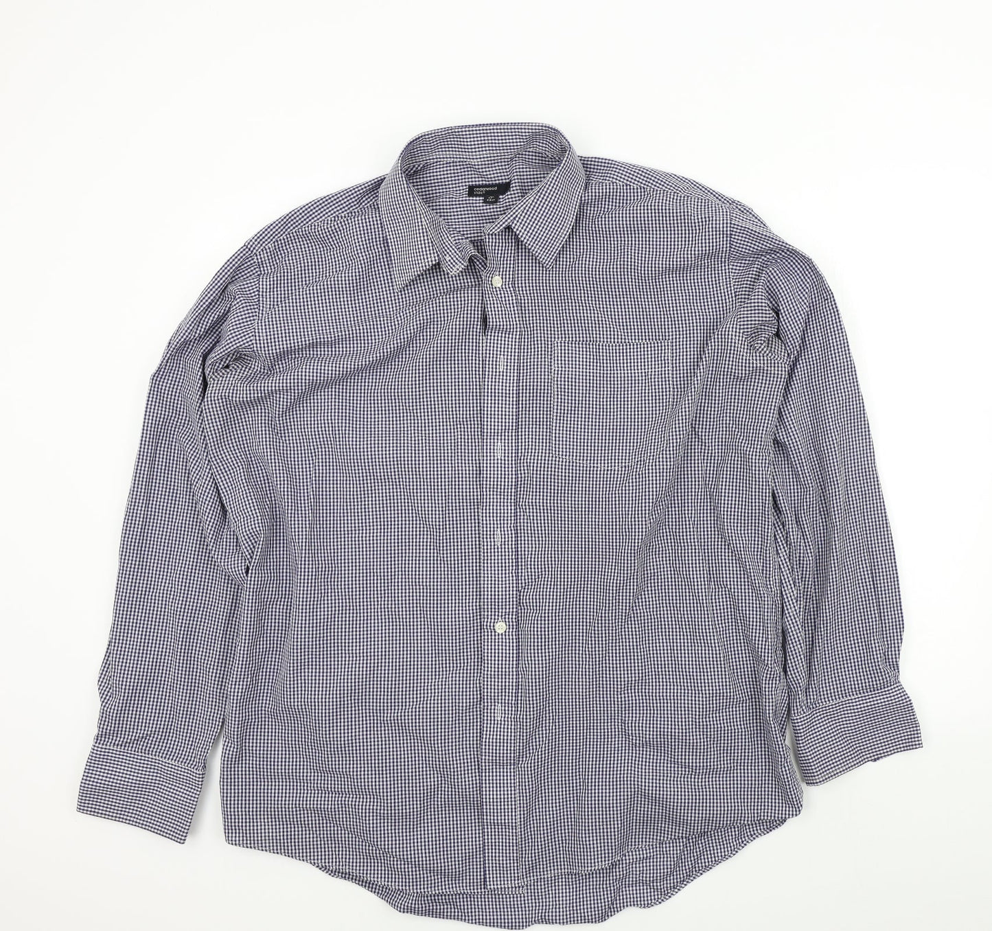 Mens UK Size 17 Ceder wood state Blue  Button-Up Long Sleeve Casual Shirt