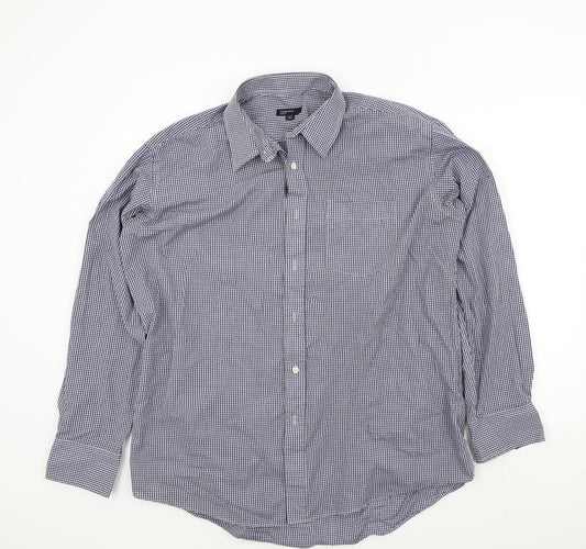 Mens UK Size 17 Ceder wood state Blue  Button-Up Long Sleeve Casual Shirt