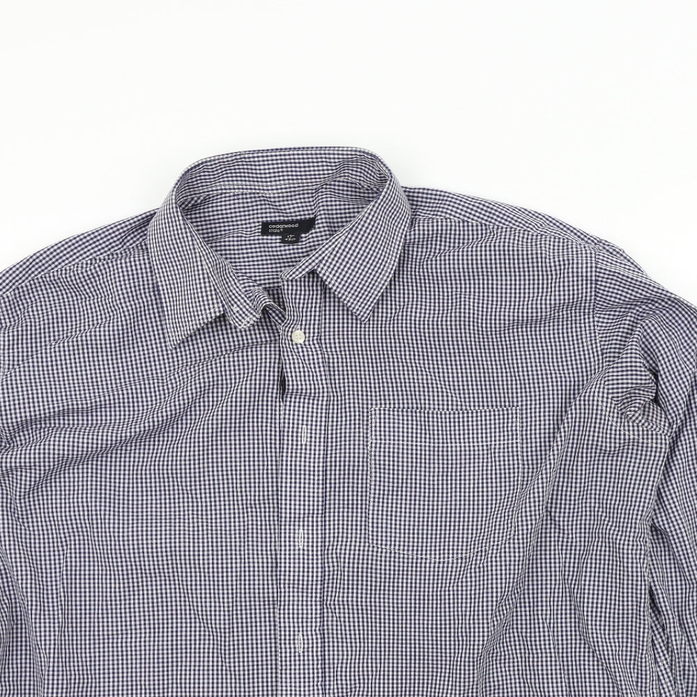 Mens UK Size 17 Ceder wood state Blue  Button-Up Long Sleeve Casual Shirt