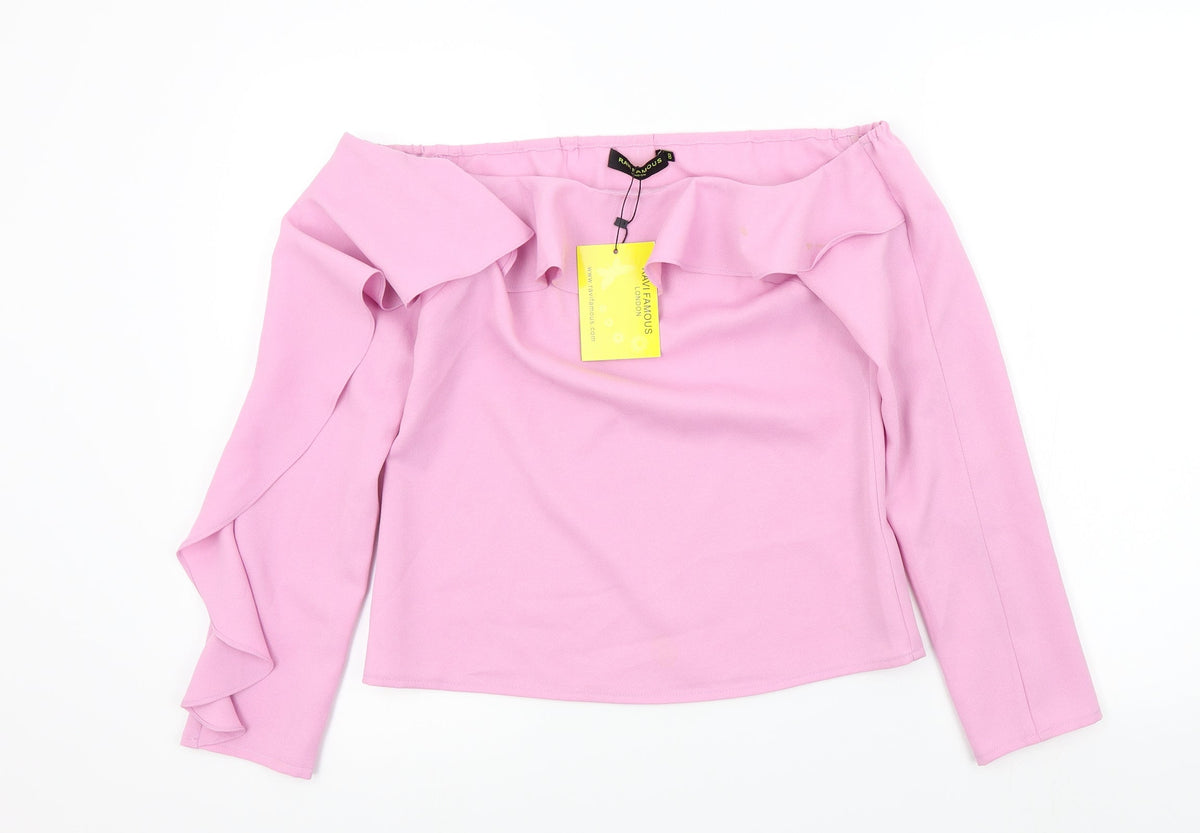 RAVI FAMOUSE Womens Pink Colourblock  Basic Blouse Size 8