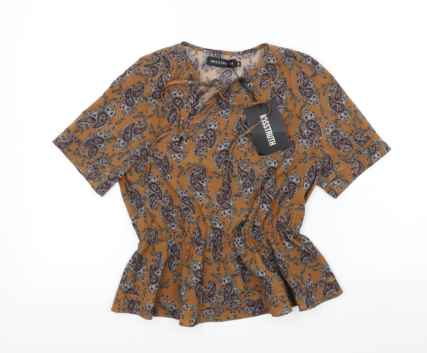 MISS TRUTH Womens Brown Geometric  Basic Blouse Size 8
