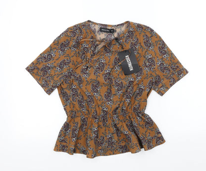 MISS TRUTH Womens Brown Geometric  Basic Blouse Size 8