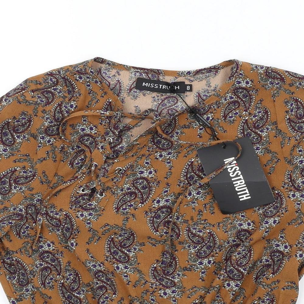 MISS TRUTH Womens Brown Geometric  Basic Blouse Size 8