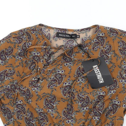 MISS TRUTH Womens Brown Geometric  Basic Blouse Size 8