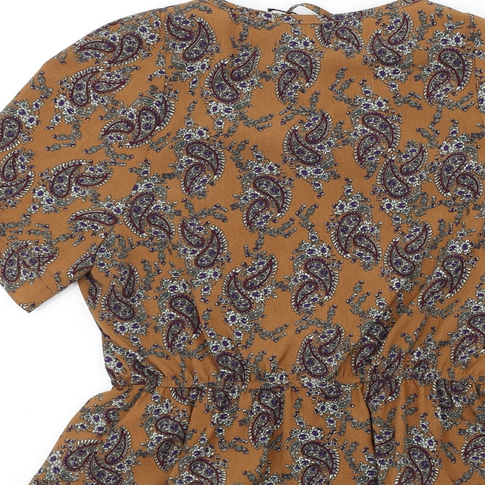 MISS TRUTH Womens Brown Geometric  Basic Blouse Size 8