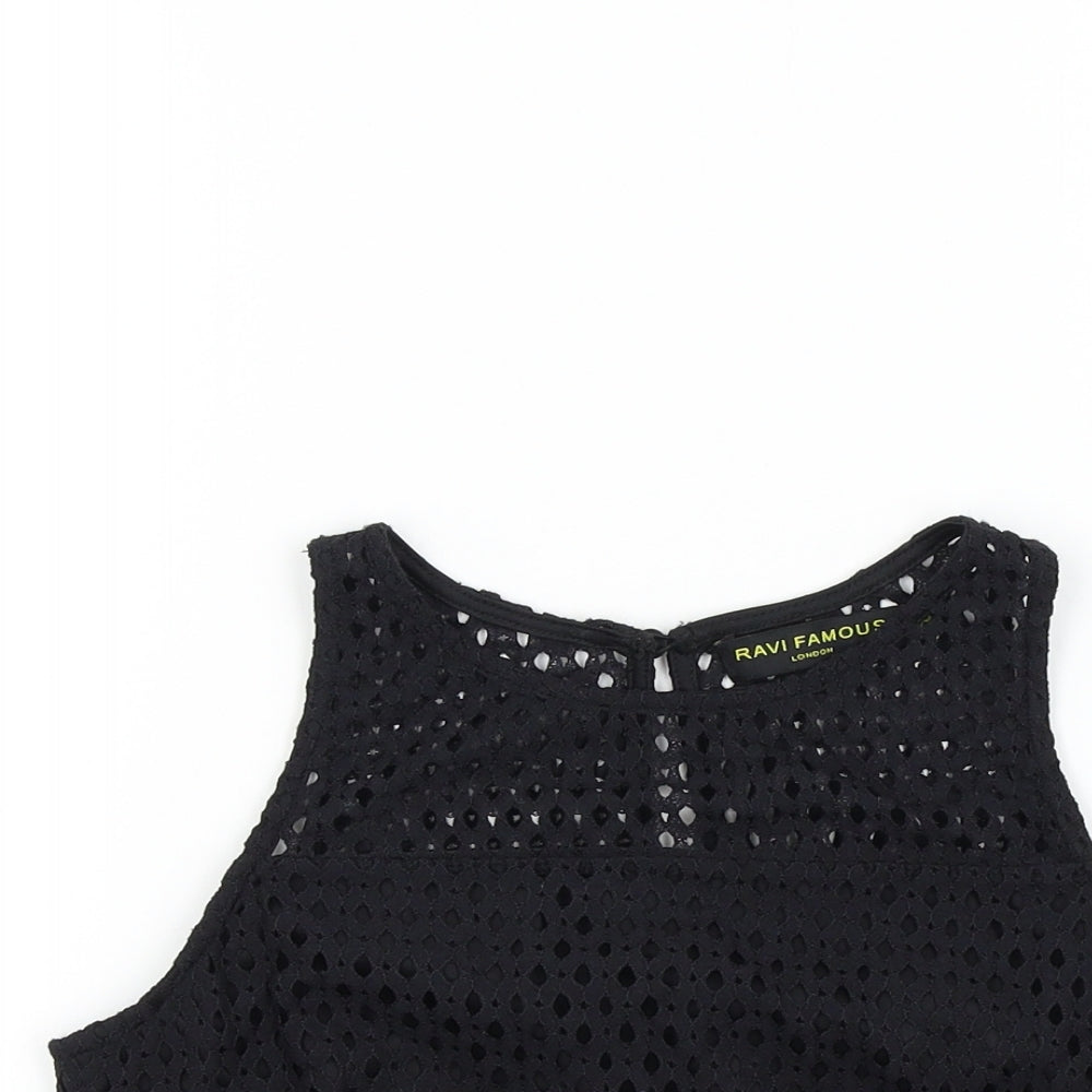 Womens UK Size 8 RAVI FAMOUS Black Basic T-Shirt