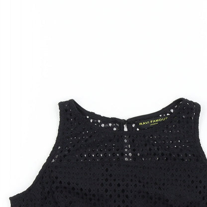 Womens UK Size 8 RAVI FAMOUS Black Basic T-Shirt