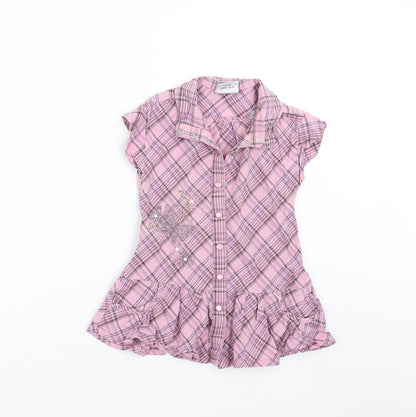 NEXT Girls Purple Check  Basic Blouse Size 3 Years  - Embroidered detail