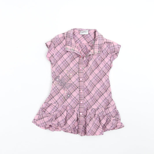 NEXT Girls Purple Check  Basic Blouse Size 3 Years  - Embroidered detail