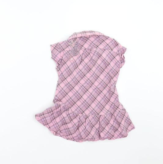 NEXT Girls Purple Check  Basic Blouse Size 3 Years  - Embroidered detail