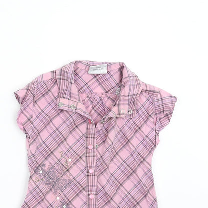 NEXT Girls Purple Check  Basic Blouse Size 3 Years  - Embroidered detail