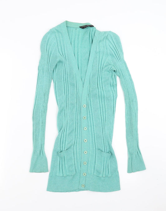 Dorothy Perkins Womens Green Striped Knit Cardigan Jumper Size 8