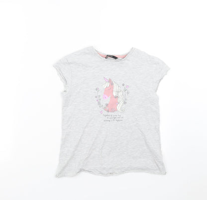 George Girls Grey   Basic T-Shirt Size 9-10 Years  - unicorn