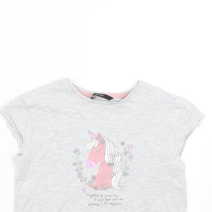 George Girls Grey   Basic T-Shirt Size 9-10 Years  - unicorn
