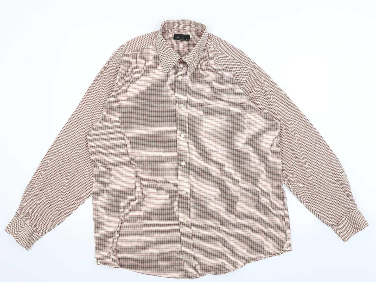 Mens UK Size 16 BHS Red  Button-Up Long Sleeve Casual Shirt
