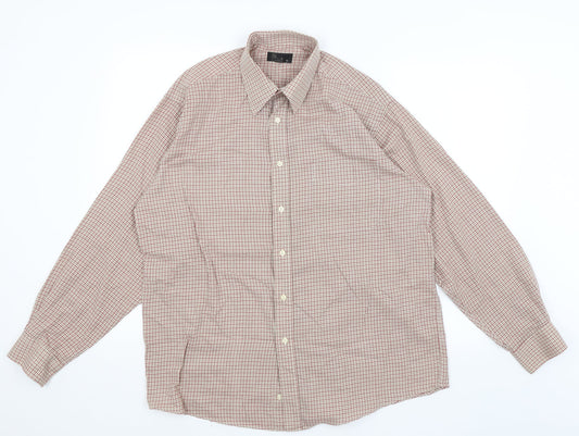 Mens UK Size 16 BHS Red  Button-Up Long Sleeve Casual Shirt