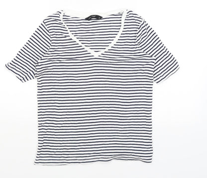 F&F Womens White Striped  Basic T-Shirt Size 8