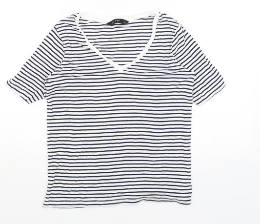 F&F Womens White Striped  Basic T-Shirt Size 8