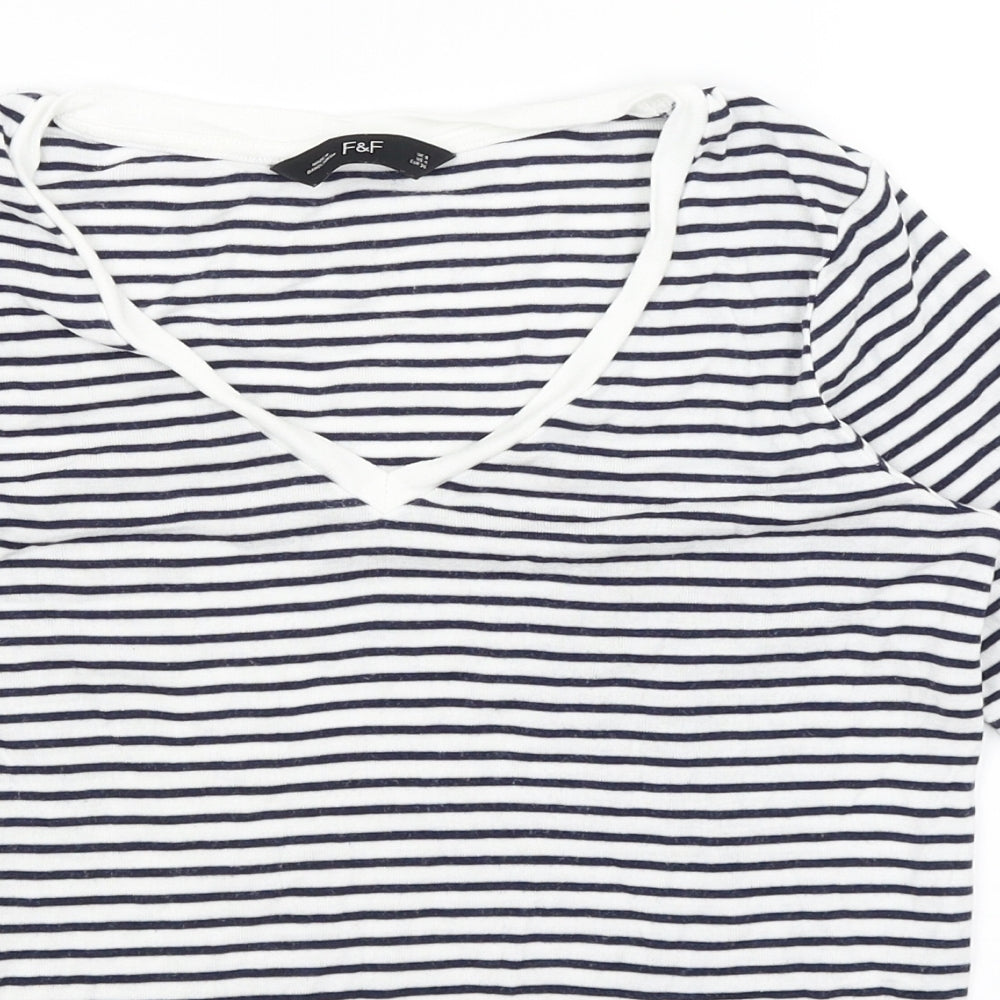 F&F Womens White Striped  Basic T-Shirt Size 8