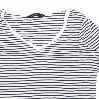 F&F Womens White Striped  Basic T-Shirt Size 8