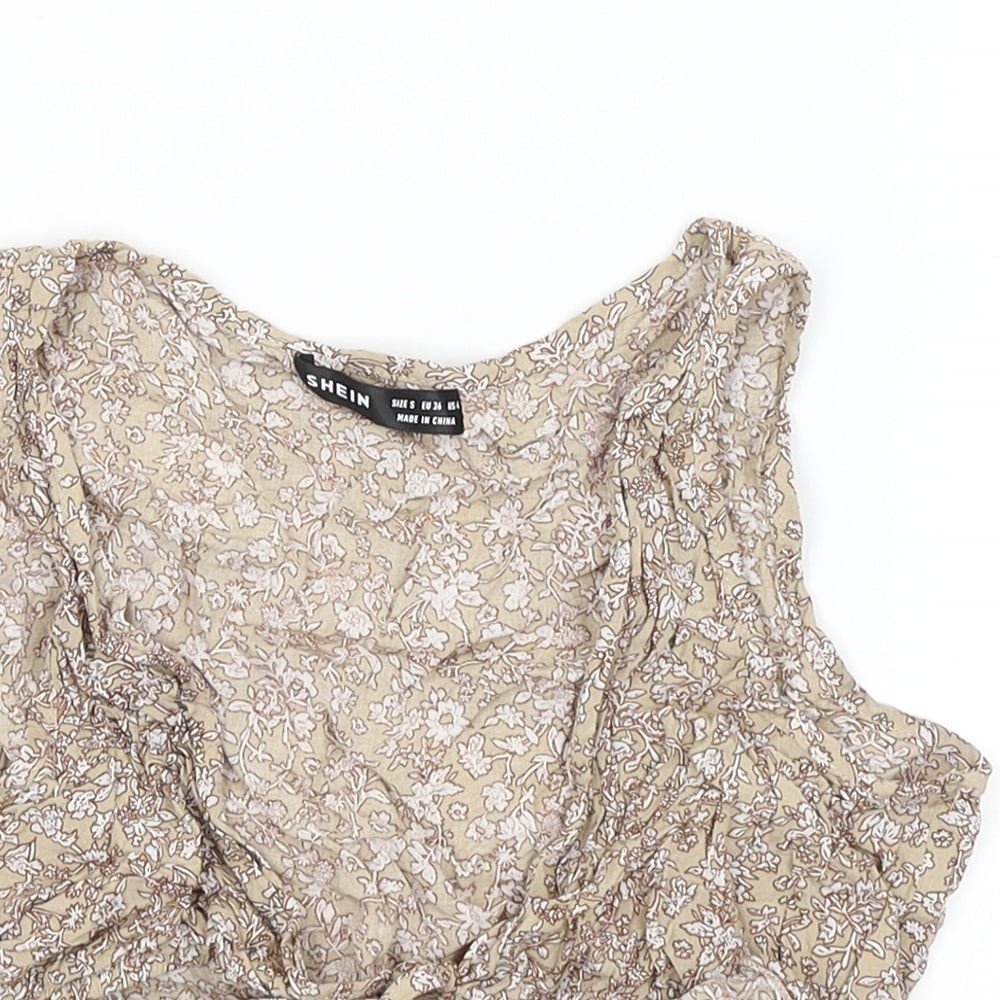 SheIn Womens Brown Floral  Wrap Tank Size S