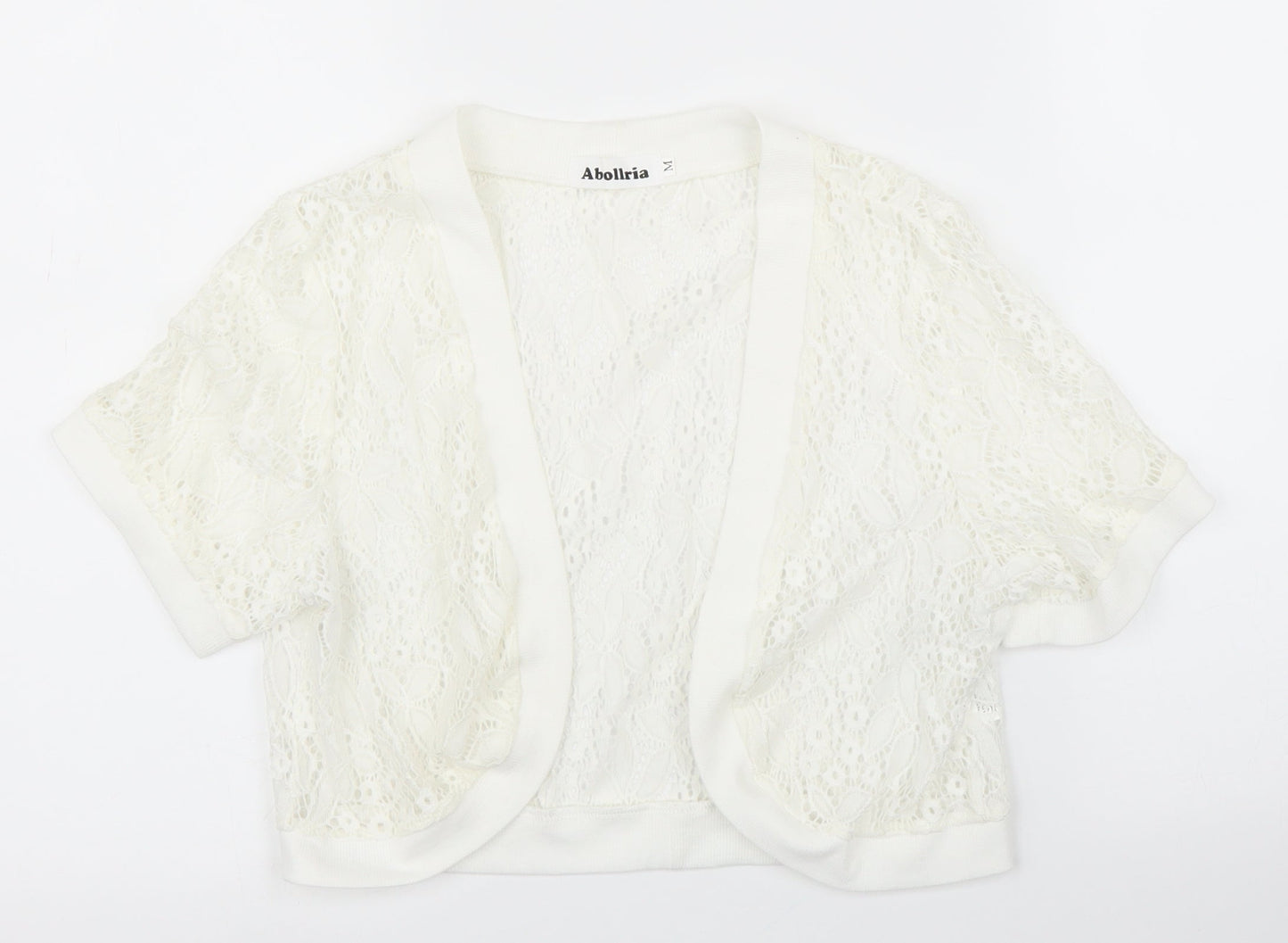 Abollria Womens White Floral  Cardigan Jumper Size M