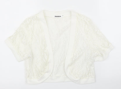 Abollria Womens White Floral  Cardigan Jumper Size M