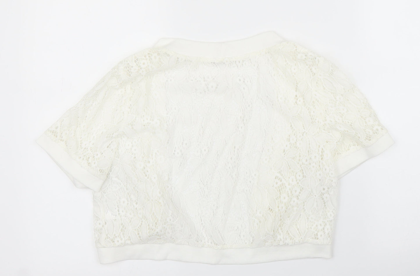 Abollria Womens White Floral  Cardigan Jumper Size M