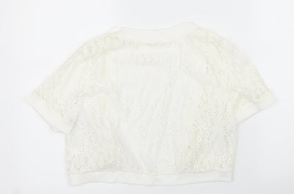 Abollria Womens White Floral  Cardigan Jumper Size M